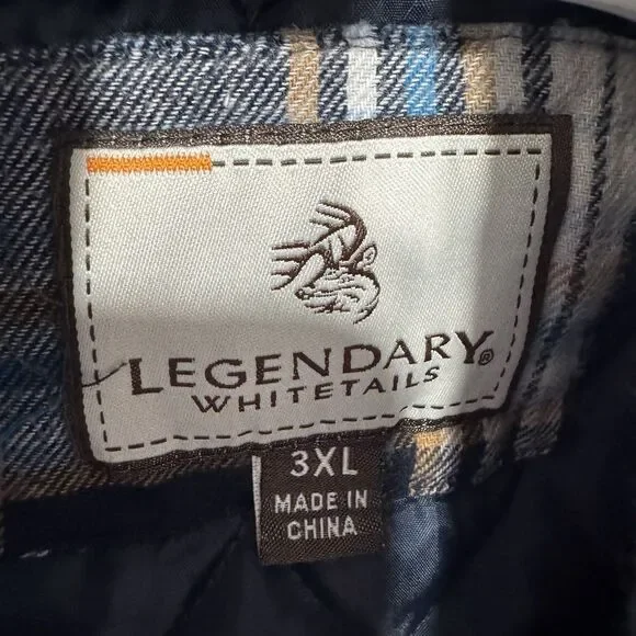 Legendary Whitetails Mens Shirt Jacket Blue Plaid Flannel Maplewood Hooded 3XL